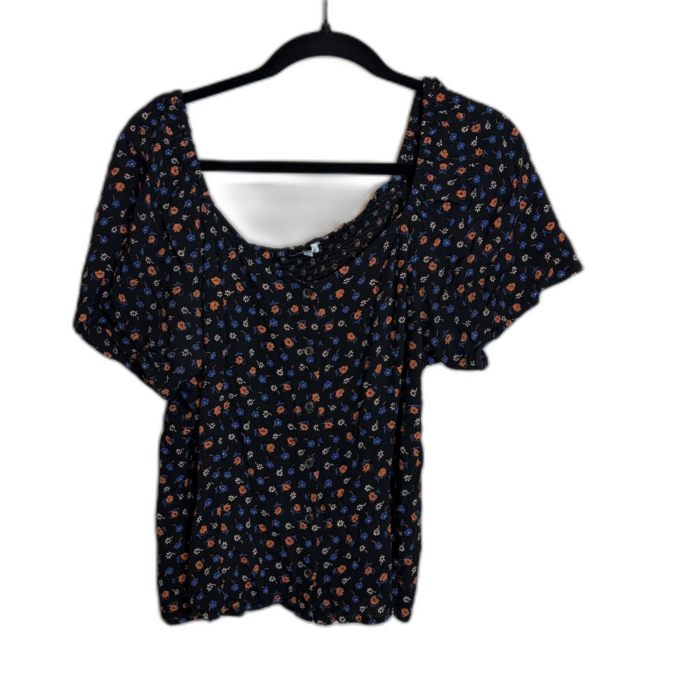 Madewell Black Floral Blouse Size L Women